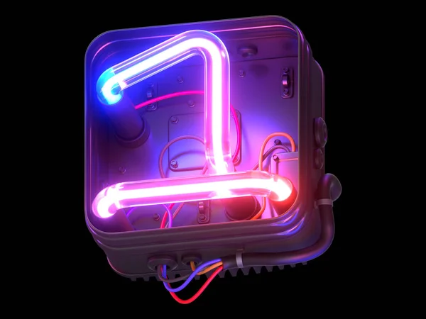 Ultraviolet neon font in metal case.