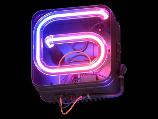 Ultrafioletowa Czcionka Neonowa Metalowym Etui — Zdjęcie stockowe