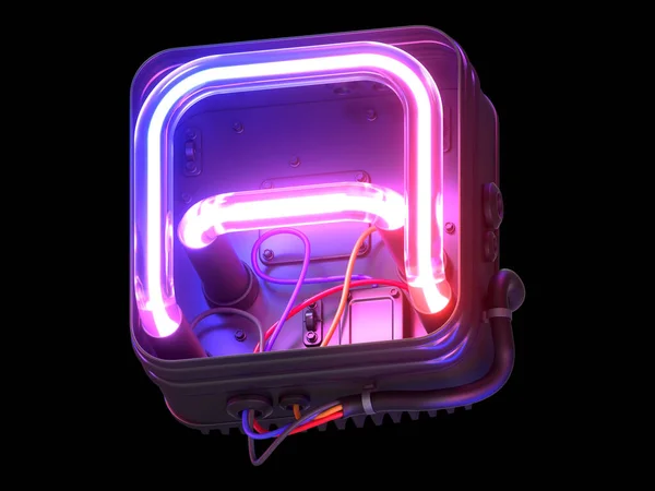 Ultrafialové Neonové Písmo Kovovém Pouzdře — Stock fotografie