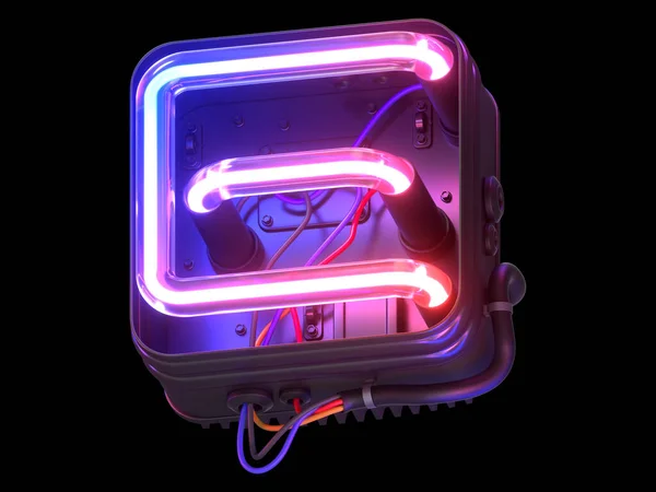 Ultraviolet Neon Lettertype Metalen Kast — Stockfoto