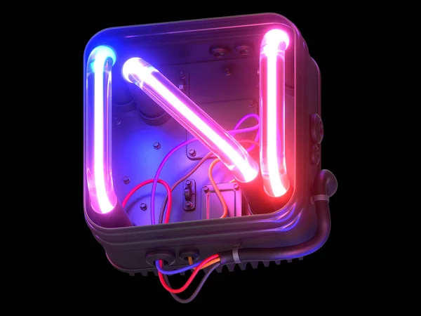 Ultraviolet Neon Lettertype Metalen Kast — Stockfoto