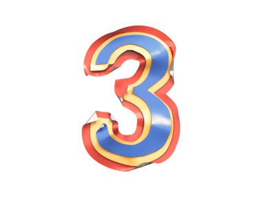 Çıkartma kenarları katlanmış yazı tipi. 3d oluşturma