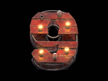 Ahşap retro ışık yazı tipi.