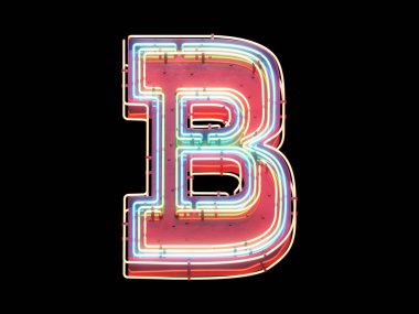 Süper neon yazı tipi. 3d oluşturma.