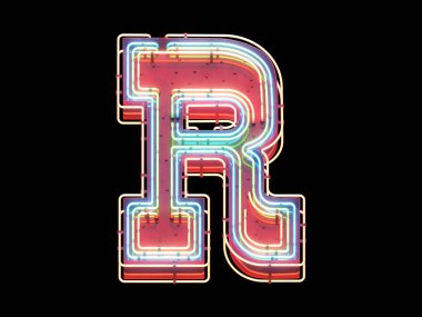 Süper neon yazı tipi. 3d oluşturma.