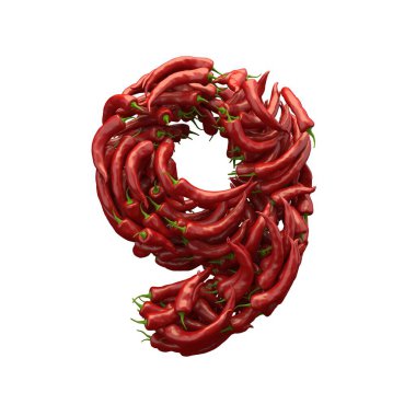 Kırmızı biber yazı tipi. 3d oluşturma.
