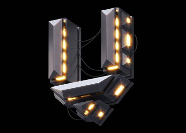 Fütürist ışık yazı tipi. 3d oluşturma