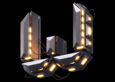 Fütürist ışık yazı tipi. 3d oluşturma