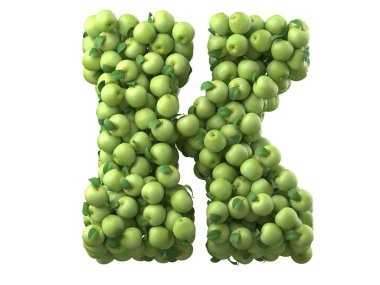 Yeşil elma yazı tipi. 3d oluşturma.