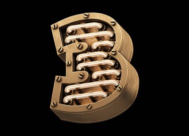 Steampunk hafif yazı tipi. 3d oluşturma.