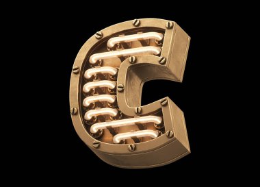 Steampunk hafif yazı tipi. 3d oluşturma.