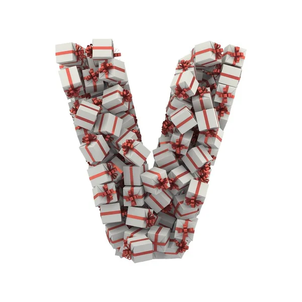 Typsnitt Vita Presentförpackningar Med Rött Band — Stockfoto
