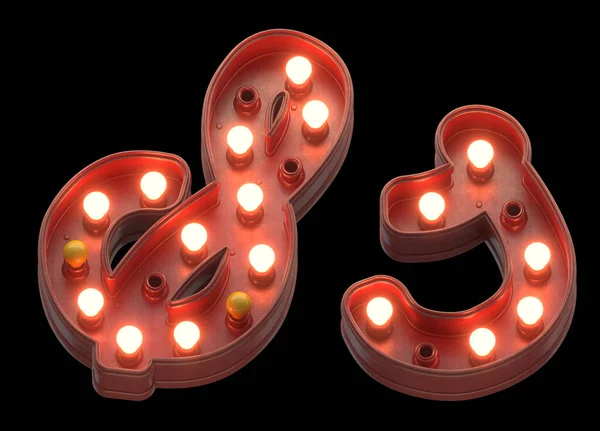 Retro Röd Skylt Lampa Ljus Teckensnitt — Stockfoto