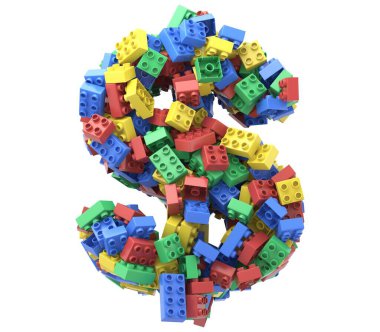 Beyaz arkaplanda oyuncak renkli plastik bloklar yazı tipi.