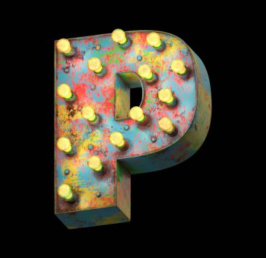 Metal boyalı retro işaret lambası yazı tipi.