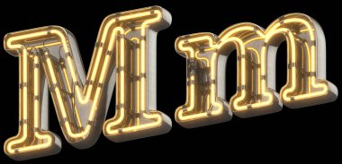 Sarı neon işaret krom yazı tipi.