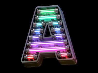 Çoklu renkli hafif neon yazı tipi.