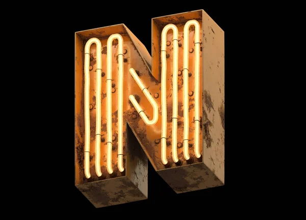 Metallic Oranje Neon Lettertype Bedekt Met Roest — Stockfoto