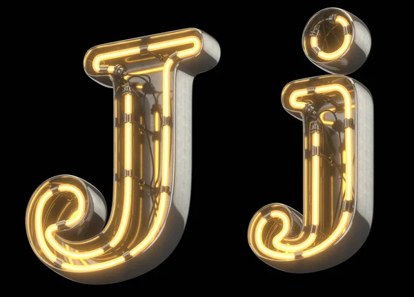 Geel Neon Teken Chroom Lettertype — Stockfoto