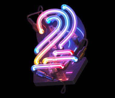 Ultra neon colorful font. Number 2. clipart