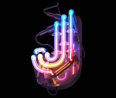 Ultra neon renkli yazı tipi. J harfi.