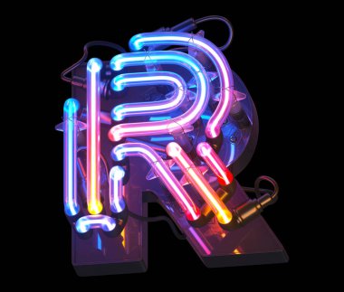 Ultra neon renkli yazı tipi. R harfi.