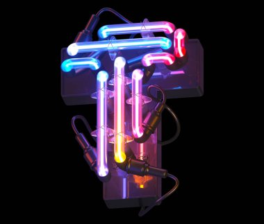 Ultra neon renkli yazı tipi. T harfi..
