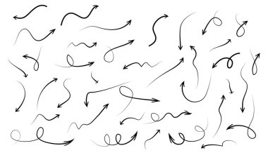 El çizimi ok simgeleri karalama tasarım elementleri. El çizimi koleksiyonu, dekoratif oklar.