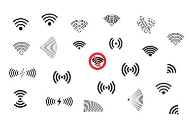 İnternet ve akıllı telefon sinyali simgesi seti. Wifi sembolü vektör illüstrasyonu.