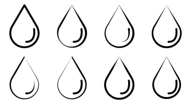 Sıvı damla ikonu, Su Damlası ikonu çizimi. Çizgi sanatı su bırakma simgeleri.