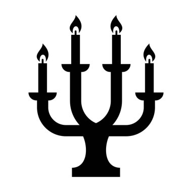 Beş Mum 'un silueti. Vektör İllüstrasyonu. Dizaynda simetrik kolları ve her mum üzerinde stilize alevleri olan klasik bir şamdan tutacağı var..