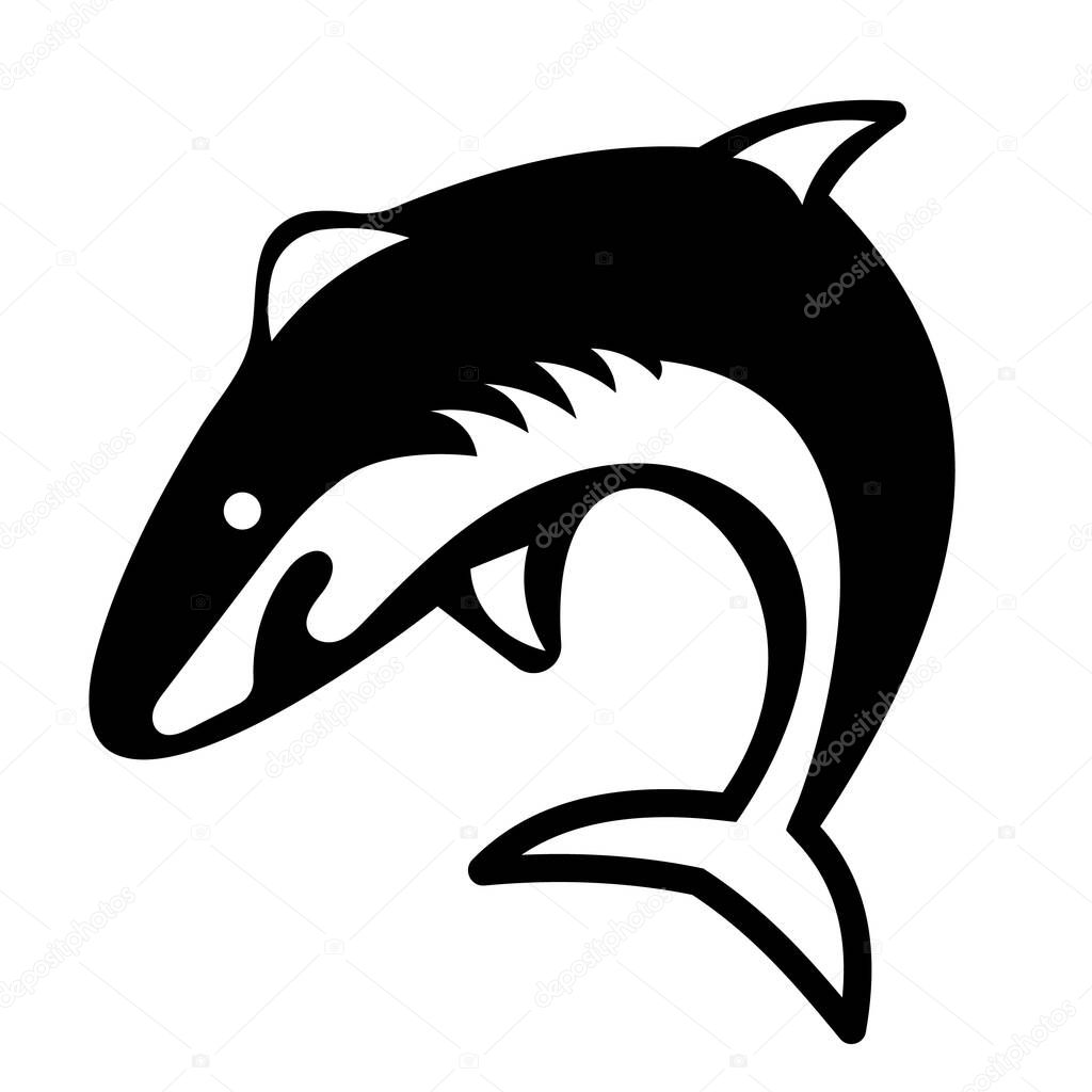 Silhouette of Jumping Shark in Motion. Vector Illustration. Perfect for use in logos, icons, tattoos, decals, prints, sports teams or marine themed graphic projects.