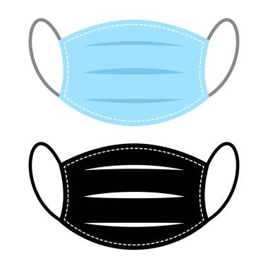 Tıbbi Yüz Maskesi ve Siluet Vektör İllüstrasyonu. Bu illüstrasyon sağlık, güvenlik, tıbbi ekipman ve hijyen bilinciyle ilgili projeler için mükemmeldir..