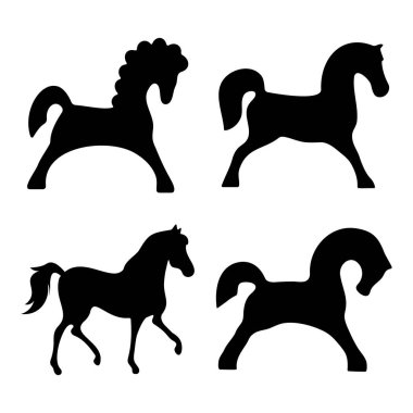 At Siluetleri Vektör İllüstrasyonu. Yaratıcı projeler, logolar, dekorasyonlar veya eğitim malzemeleri için ideal. Hayvanlarla, atlarla, doğayla ilgili konular için mükemmel..