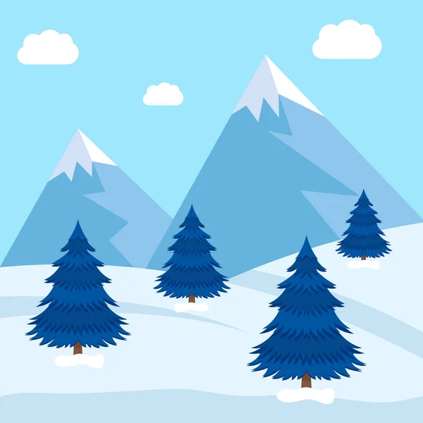 Karlı Ağaç Vektör İllüstrasyonlu Kış Dağı manzarası. Tatil tasarımları, kış arkaplanları, doğa temalı projeler veya mevsimlik dekorasyonlar için mükemmel..