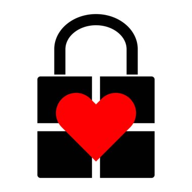 Asma Kilit Sembollü Aşk Kilidi Kırmızı Kalbi. Vektör İllüstrasyonu. Sevgililer Günü grafikleri, ilişki kavramları, flört uygulamaları, romantik dijital içerik için ideal.