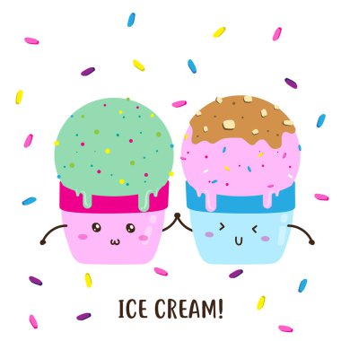 Sevimli mutlu dondurma vektör tasarımı, poster yapımında kullanılabilir