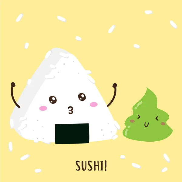 Cute Szczęśliwy Sushi Onigiri Wasabi Wektor Projektu Może Być Używany — Wektor stockowy