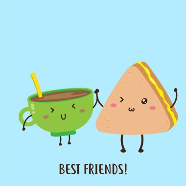 Şirin, mutlu bir fincan kahve ve reçelli sandviç tasarımı poster yapımında kullanılabilir.