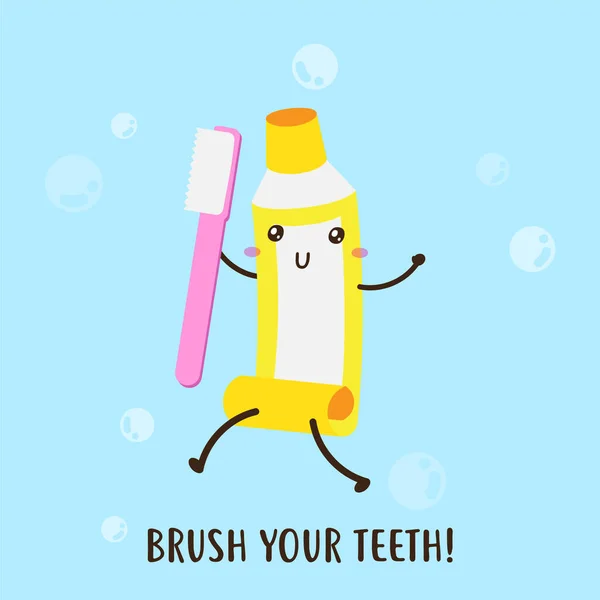 Nette Glücklich Putzen Sie Ihre Zähne Vektor Design Kann Verwendet — Stockvektor