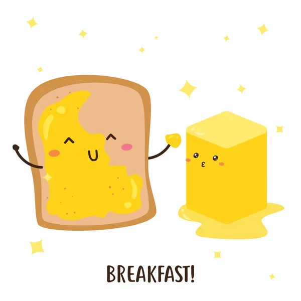かわいい幸せなパンとバターベクトルのデザインは ポスターを作るために使用することができます — ストックベクタ
