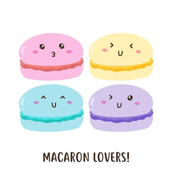 Roztomilý Šťastný Barevné Macarons Vektor Design Může Být Použit Plakátu — Stockový vektor