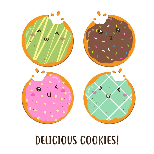 Roztomilý Šťastný Různé Chuti Cookies Vektorového Designu Může Být Použit — Stockový vektor