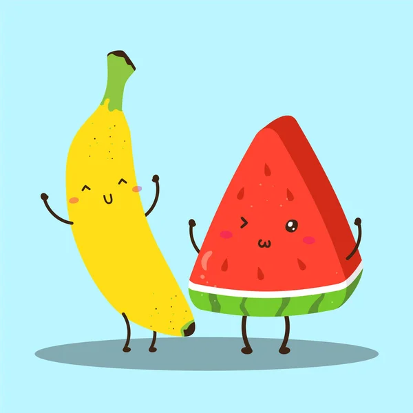 Cute Happy Fresh Banana Watermelon Vector Design Can Use Make — Stock Vector