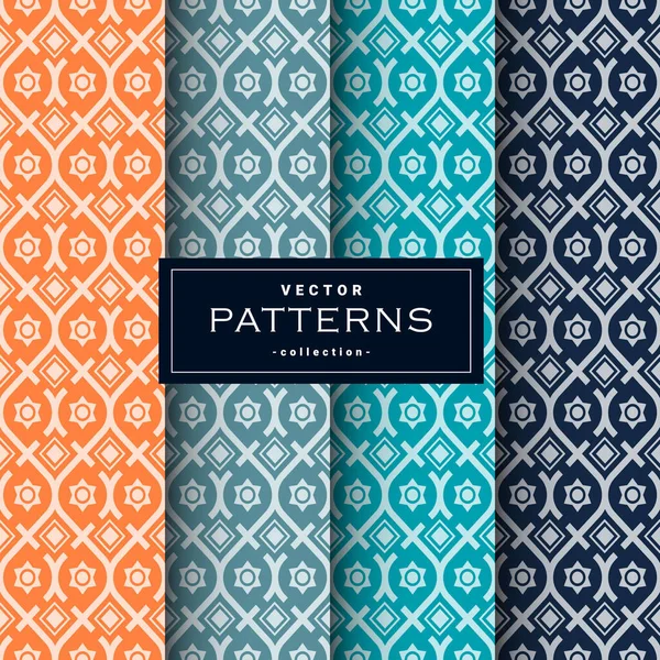 Abstract Seamless Geometric Patterns Set Four Colors Can Used Make — стоковый вектор