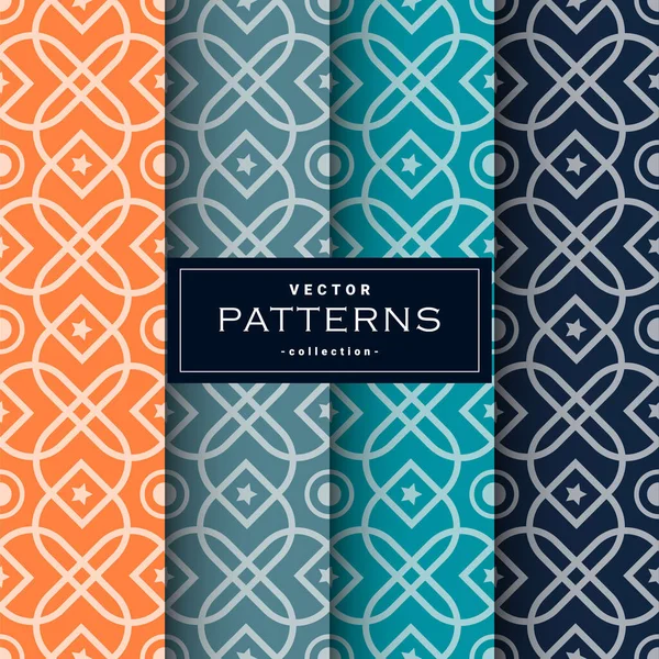 Abstract Seamless Geometric Patterns Set Four Colors Can Used Make — стоковый вектор