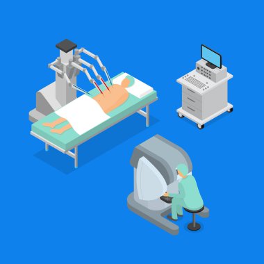 Robotik Cerrahi kavramı 3d Icons Set izometrik görünümü. Vektör