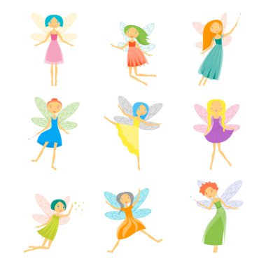 Çizgi film karakterleri periler küme. Vektör