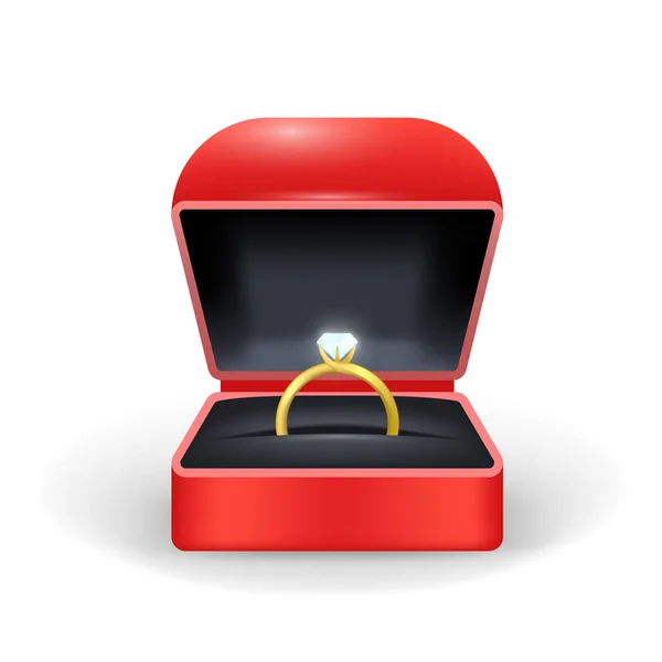 Realistische gedetailleerde 3D-Gouden Ring Box. Vector — Stockvector