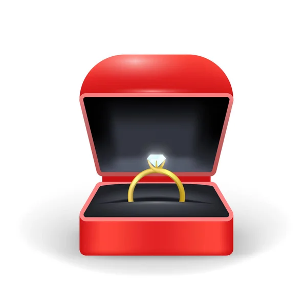 Realistic Detailed 3d Gold Ring Box. Vector — Stock Vector